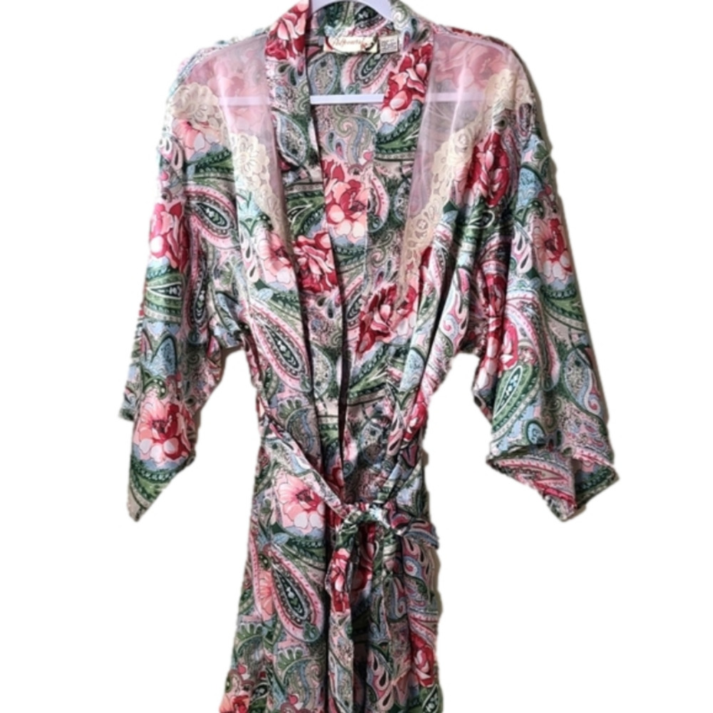 Potpourri women's vintage paisley floral short sleeve robe, Size L